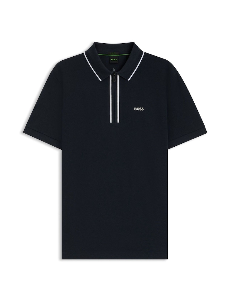 BOSS Blue Chrome Tipped Zip Neck Polo Shirt - Image 1 of 1