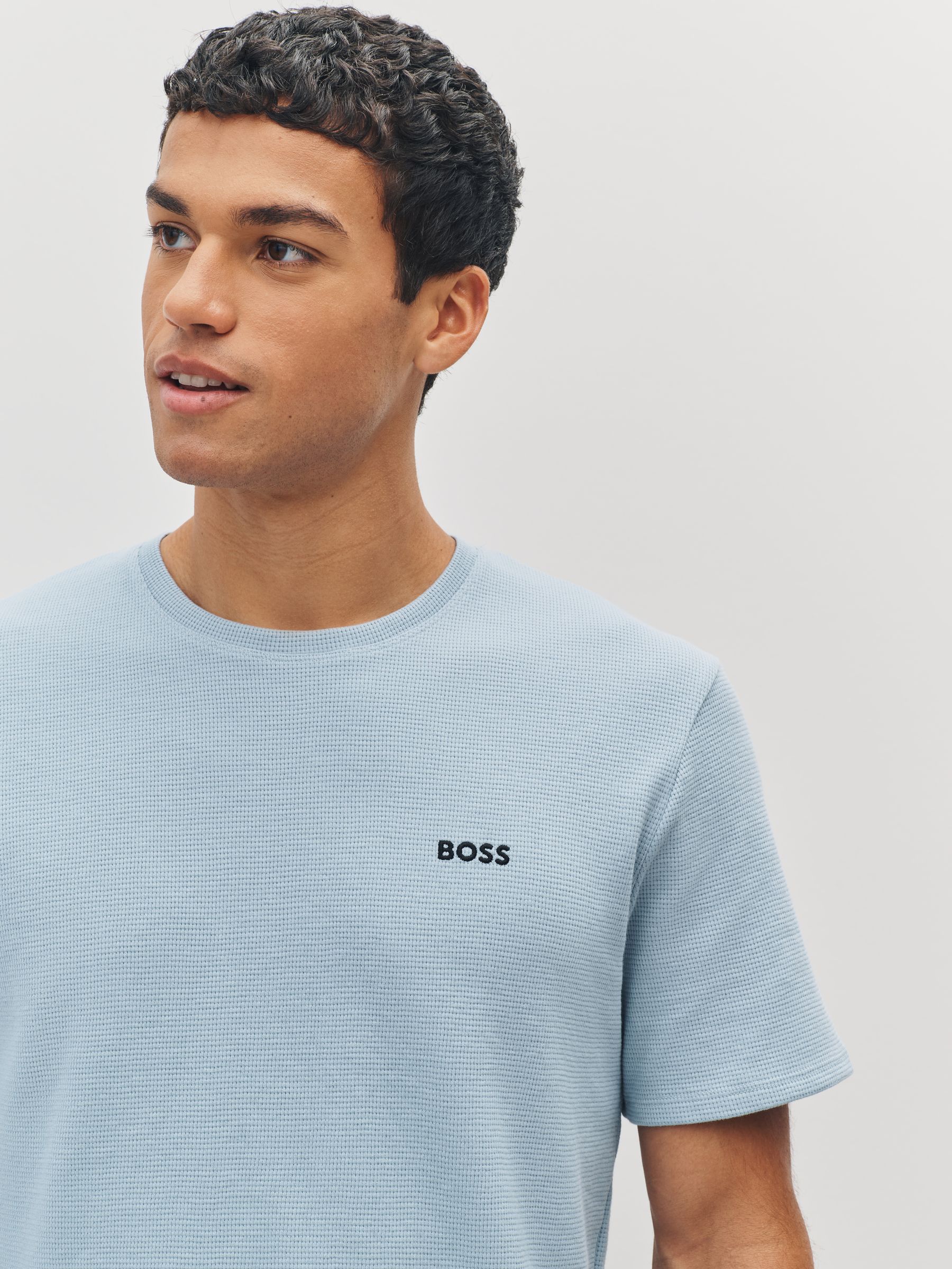 Buy BOSS Blue Logo Regualr-Fit Waffle T-Shirt from Next USA