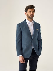 Skopes Blue Tailored Fit Padua Suede Effect Herringbone Jacket - Image 1 of 6
