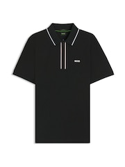 BOSS Black Tipped Zip Neck Polo Shirt - Image 1 of 1