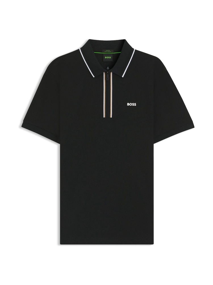 BOSS Black Tipped Zip Neck Polo Shirt - Image 1 of 1