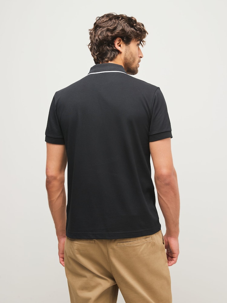 BOSS Black Tipped Zip Neck Polo Shirt - Image 2 of 5 BOSS Black Tipped Zip Neck Polo Shirt - Image 2 of 5