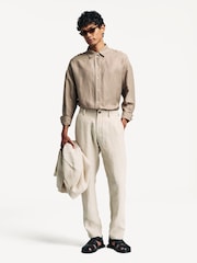 NN.07 Brown Theo Tapered Leg Tailored 100% Linen Trousers - Image 1 of 5