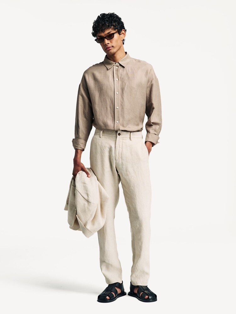 NN.07 Brown Theo Tapered Leg Tailored 100% Linen Trousers - Image 1 of 5