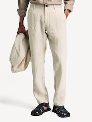 NN.07 Brown Theo Tapered Leg Tailored 100% Linen Trousers - Image 2 of 5