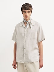 NN.07 Brown Julio Camp Collar Linen Short Sleeve Shirt - Image 1 of 5