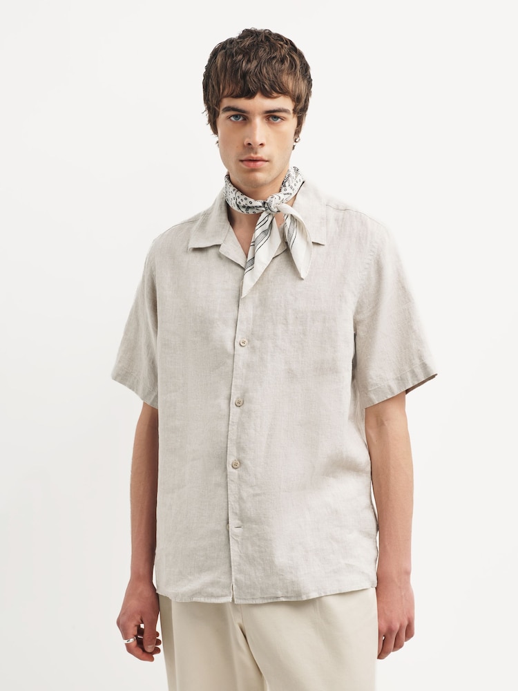 NN.07 Brown Julio Camp Collar Linen Short Sleeve Shirt - Image 1 of 5