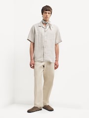 NN.07 Brown Julio Camp Collar Linen Short Sleeve Shirt - Image 3 of 5