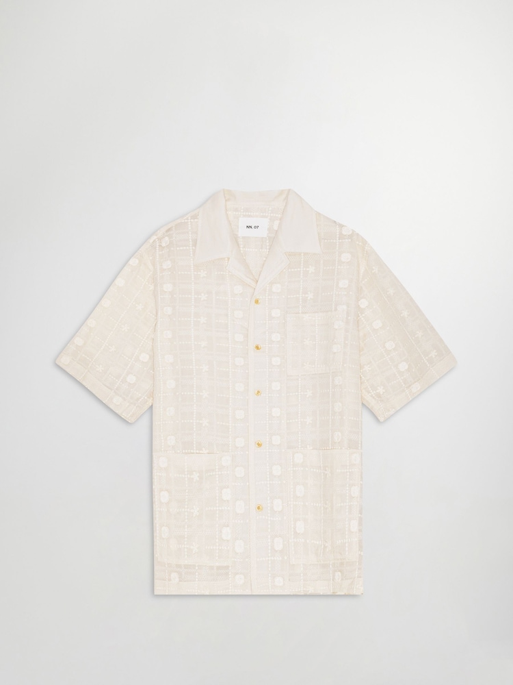 NN.07 Cream Relaxed Fit Ben Short Sleeve Patterned Shirt - Image 1 of 4
