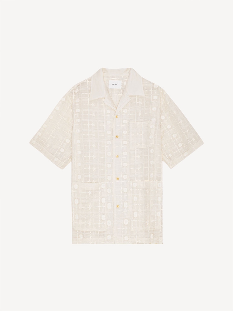 NN.07 Cream Relaxed Fit Ben Short Sleeve Patterned Shirt - Image 2 of 4