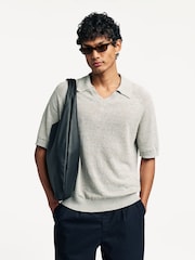 NN.07 Grey Cale Open Collar Knit Polo Shirt - Image 1 of 8