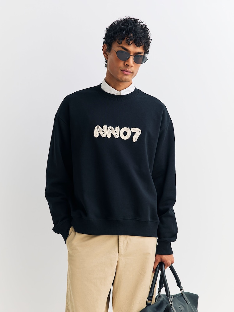 NN.07 Black David Crew Neck Embroidered Sweatshirt - Image 1 of 4
