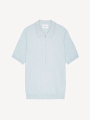 NN.07 Blue Gustav Full Zip Short Sleeve Knit Shirt - Image 1 of 2