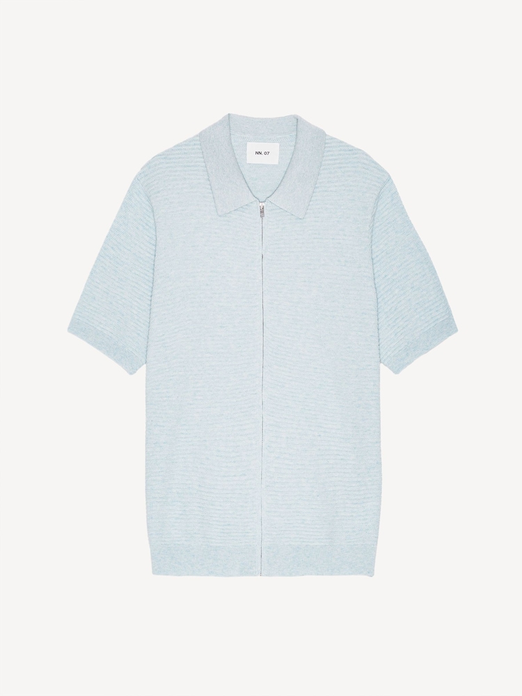 NN.07 Blue Gustav Full Zip Short Sleeve Knit Shirt - Image 1 of 2
