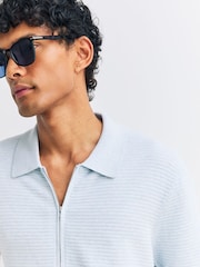 NN.07 Blue Gustav Full Zip Short Sleeve Knit Shirt - Image 5 of 8