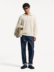 NN.07 Cream Josh Textured Long Sleeve Knit Polo Sweater - Image 2 of 8