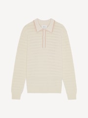 NN.07 Cream Josh Textured Long Sleeve Knit Polo Sweater - Image 8 of 8