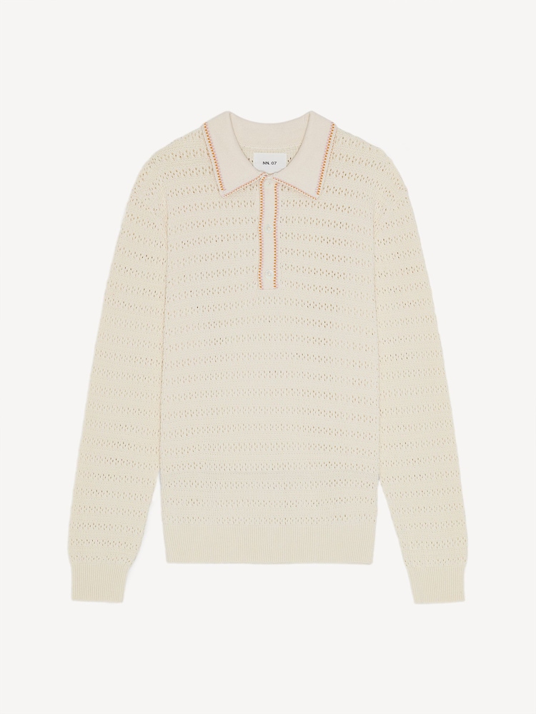 NN.07 Cream Josh Textured Long Sleeve Knit Polo Sweater - Image 8 of 8