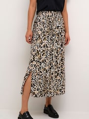 Kaffe Natural BPdagmar Leopard Print Midi Skirt - Image 1 of 6