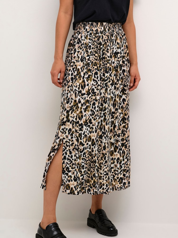 Kaffe Natural BPdagmar Leopard Print Midi Skirt - Image 1 of 6