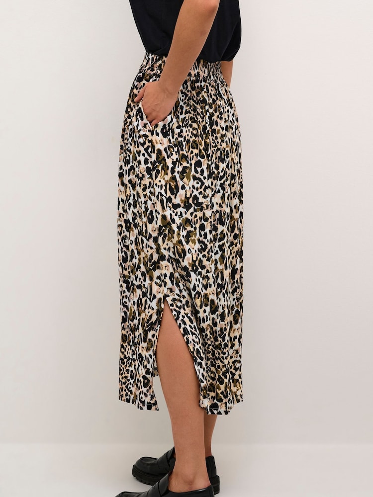 Kaffe Natural BPdagmar Leopard Print Midi Skirt - Image 2 of 6