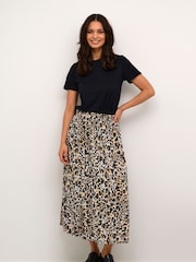 Kaffe Natural BPdagmar Leopard Print Midi Skirt - Image 3 of 6