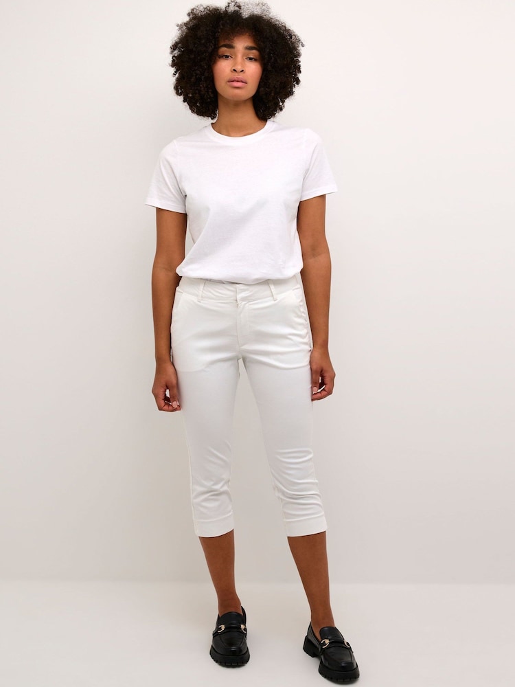 Kaffe KAlea Slim Fit Cropped Capri White Trousers - Image 3 of 6