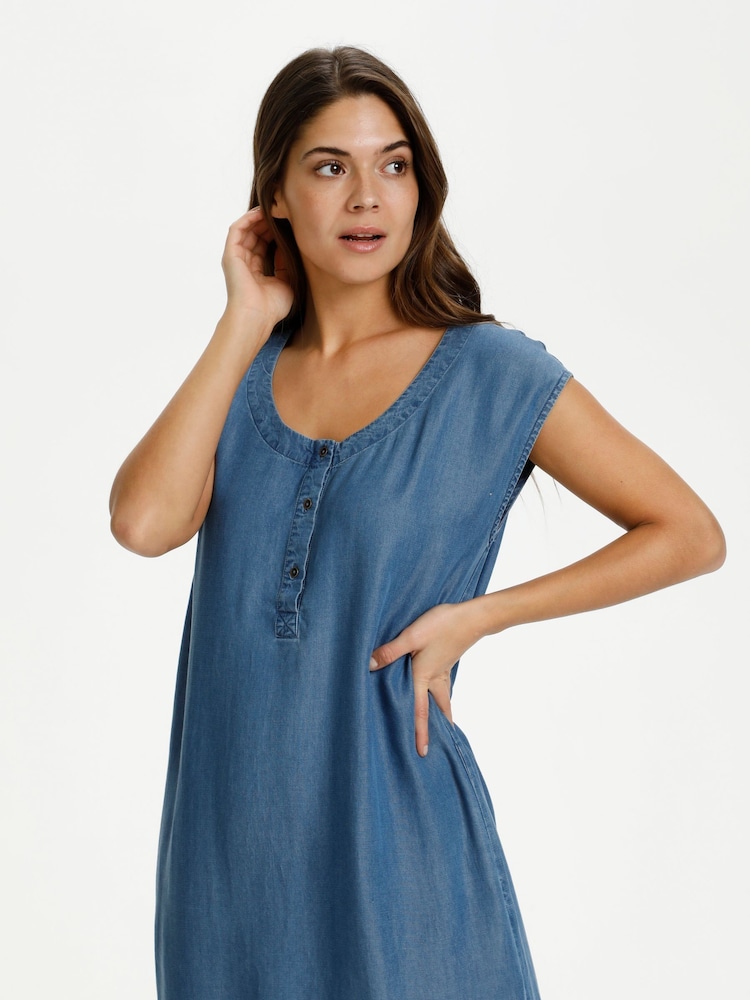 Kaffe Blue BPelina Short Sleeve Denim Midi Dress - Image 2 of 6