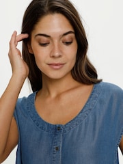 Kaffe Blue BPelina Short Sleeve Denim Midi Dress - Image 4 of 6
