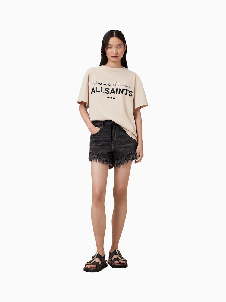 AllSaints Cream Avri 100% Cotton T-Shirt - Image 5 of 7