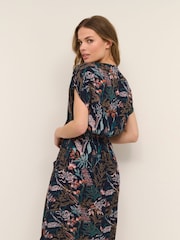 Kaffe Blue KAjenn V-Neck Short Sleeve Midi Dress - Image 2 of 6