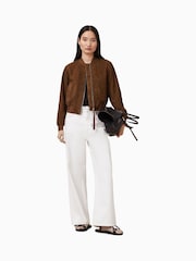 AllSaints Cognac Brown Orten Suede Bomber Jacket - Image 4 of 7