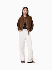 AllSaints Cognac Brown Orten Suede Bomber Jacket - Image 5 of 7