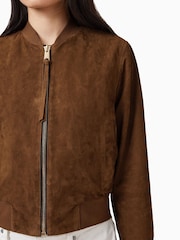 AllSaints Cognac Brown Orten Suede Bomber Jacket - Image 6 of 7