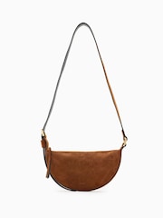 AllSaints Brown Halfmoon Suede Xbody Bag - Image 1 of 1