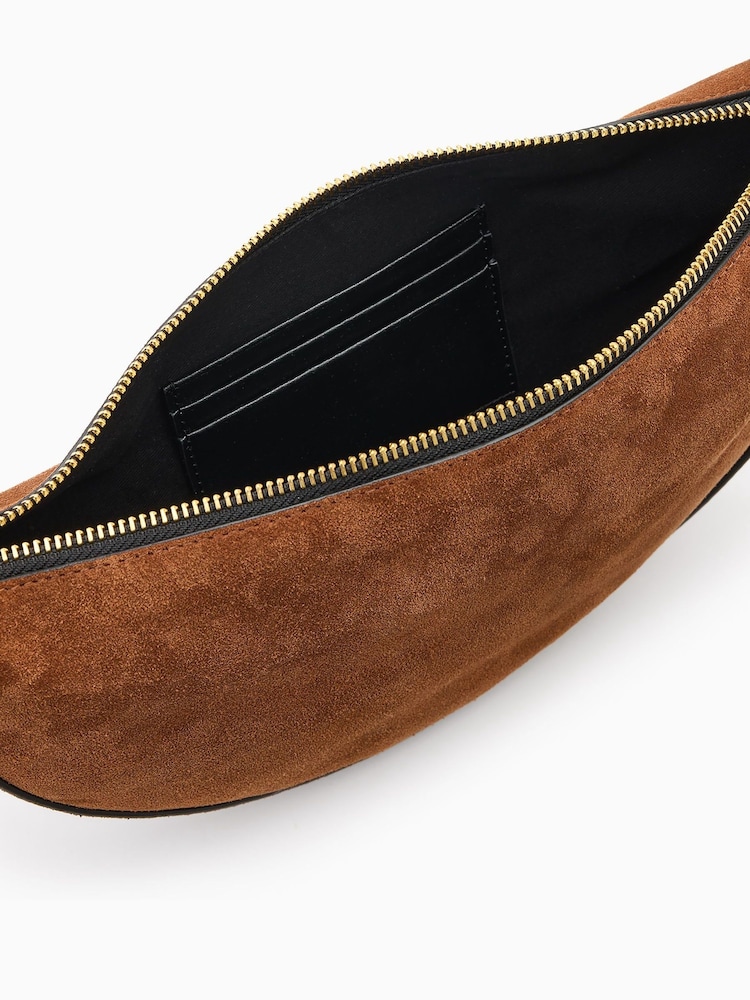 AllSaints Brown Halfmoon Suede Xbody Bag - Image 2 of 7
