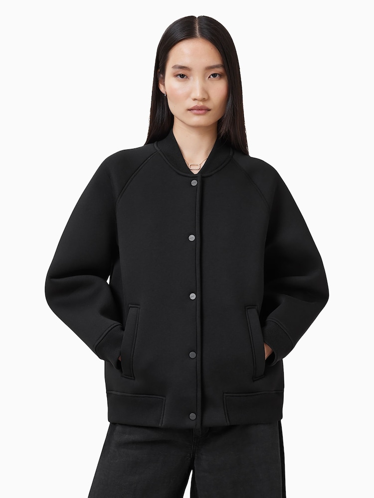 AllSaints Black Nicola Bomber Jacket - Image 1 of 7