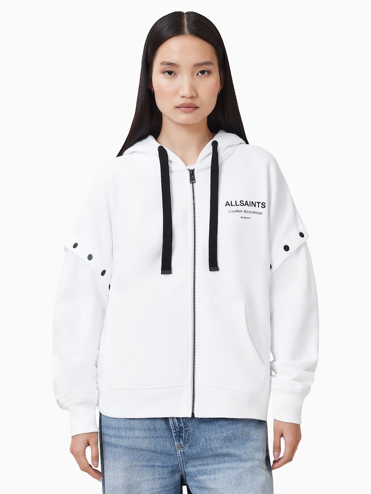 AllSaints White 100% Organic Cotton Omnium Amphia Hoodie - Image 1 of 9