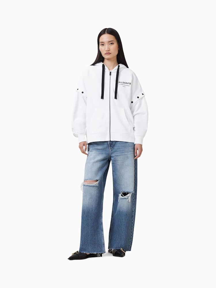 AllSaints White 100% Organic Cotton Omnium Amphia Hoodie - Image 3 of 9