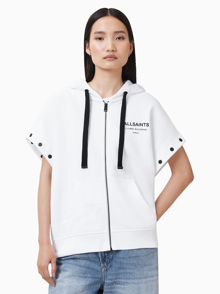 AllSaints White 100% Organic Cotton Omnium Amphia Hoodie - Image 4 of 9