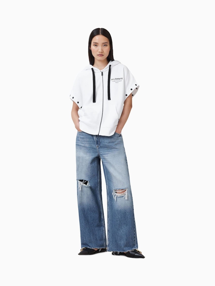AllSaints White 100% Organic Cotton Omnium Amphia Hoodie - Image 5 of 9