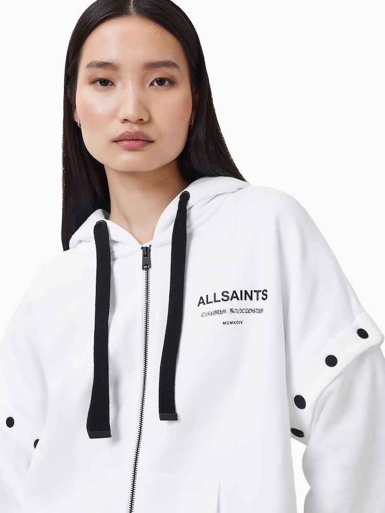 AllSaints White 100% Organic Cotton Omnium Amphia Hoodie - Image 6 of 9