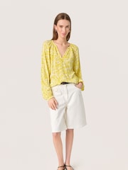Soaked in Luxury Yellow SLZaya V-Neck Long Sleeve Blouse - Image 1 of 6