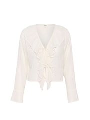 Soaked in Luxury SLCammelie Long Sleeve V-Neck White Blouse - Image 1 of 2