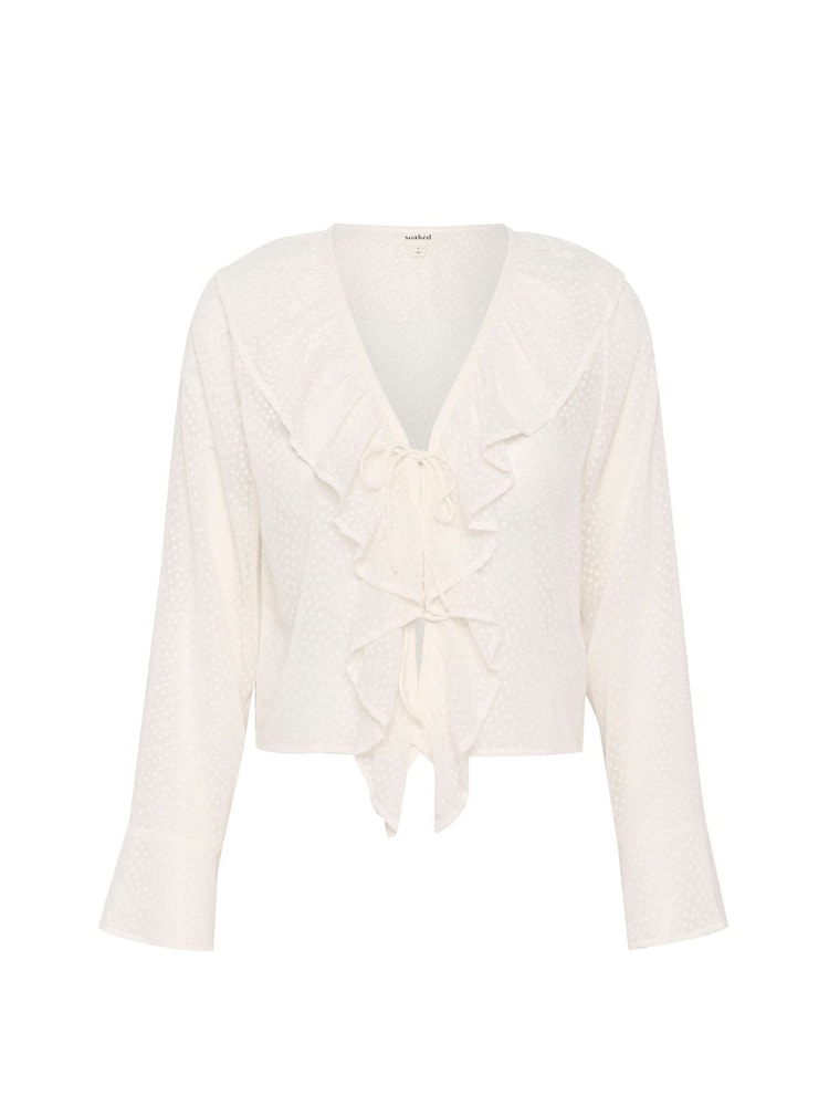 Soaked in Luxury SLCammelie Long Sleeve V-Neck White Blouse - Image 1 of 2 Soaked in Luxury SLCammelie Long Sleeve V-Neck White Blouse - Image 1 of 2