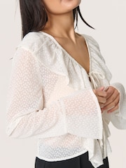 Soaked in Luxury SLCammelie Long Sleeve V-Neck White Blouse - Image 3 of 5