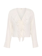 Soaked in Luxury SLCammelie Long Sleeve V-Neck White Blouse - Image 4 of 5