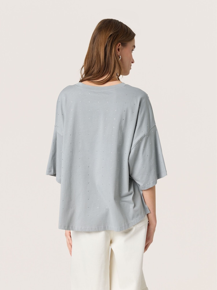 Soaked in Luxury Oversized Grey SLAfshan Short Sleeve 100% Cotton T-Shirt - Image 2 of 3
