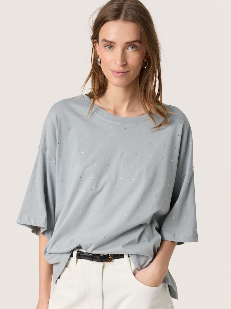 Soaked in Luxury Oversized Grey SLAfshan Short Sleeve 100% Cotton T-Shirt - Image 3 of 3