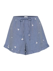 Soaked in Luxury Blue SLElly Drawstring 100% Cotton Waist Shorts - Image 1 of 2